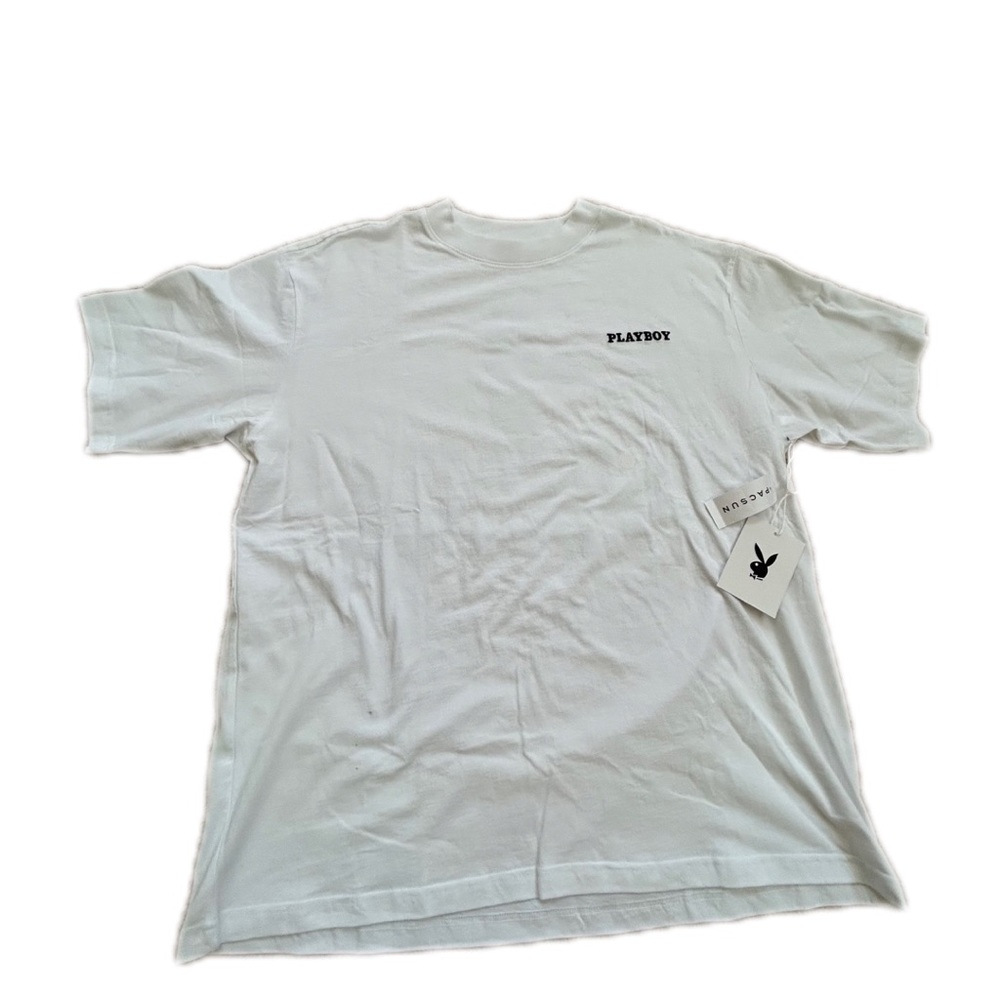 Large Playboy “Stay Playful” white t-shirt.                      #whiteT#playboy